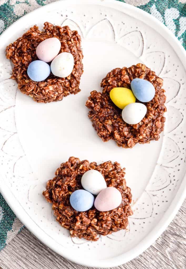 Healthy No-Bake Chocolate Peanut Butter Cookie Nests! Only 8 good-for-you ingredients they're the perfect treat to celebrate Easter! Gluten-free, dairy-free, refined-sugar free AND vegan! 