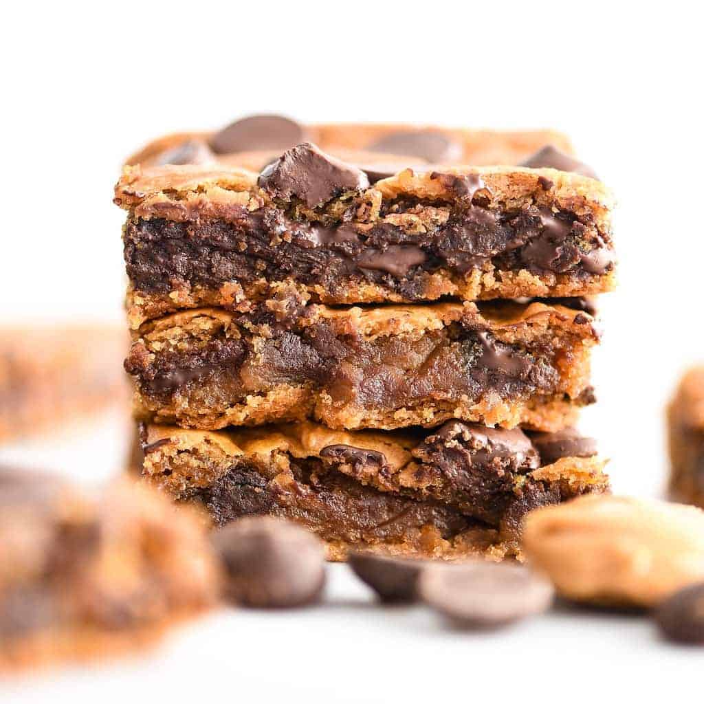 front view of a stack of three Healthy Peanut Butter Blondies