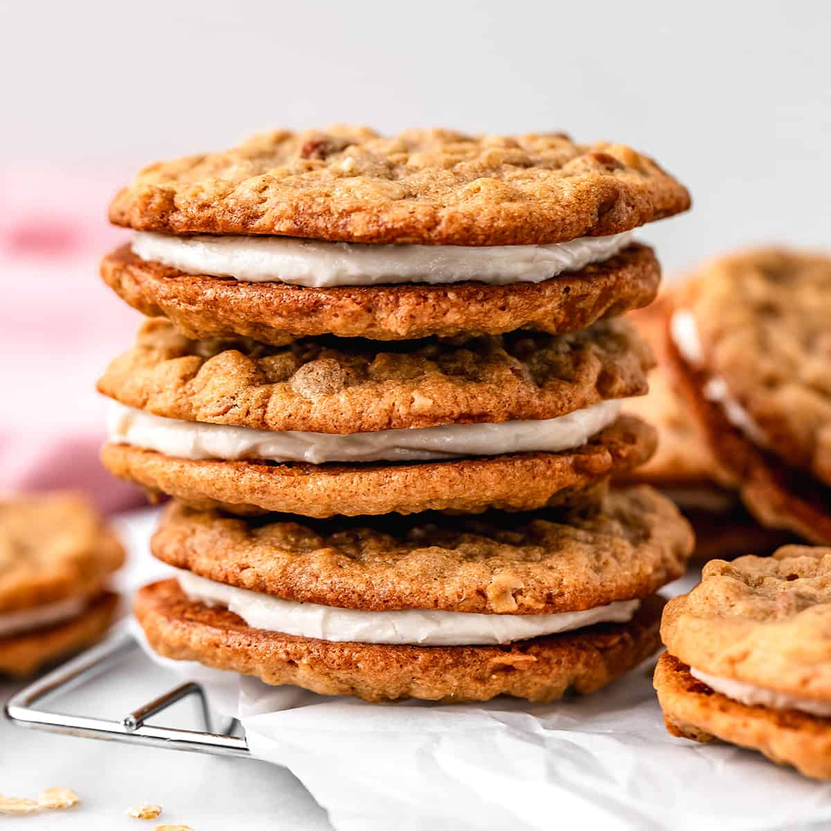 a stack of 3 homemade oatmeal cream pies