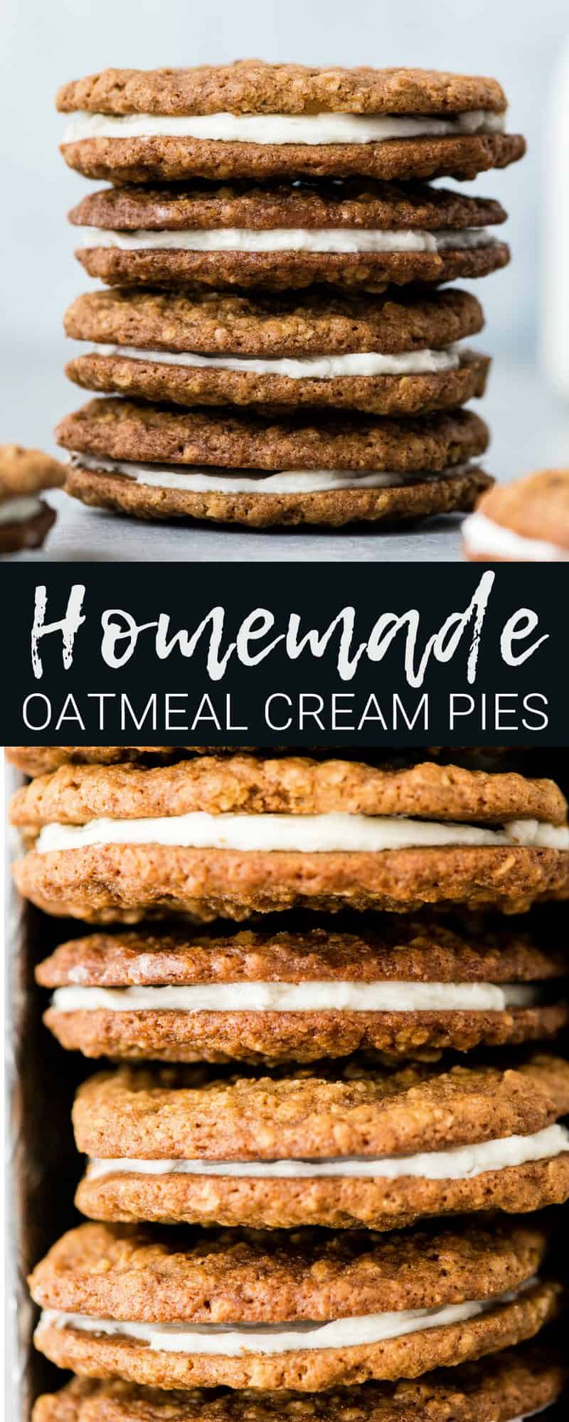 These Homemade Oatmeal Cream Pies are so much better than their store-bought counterparts and are made completely from scratch! Plus, they can be made ahead and are freezer-friendly! An absolutely delicious dessert to feed a crowd! #homemade #oatmealcreampies #oatmealcookies #cookies #dessert #freezerfriendly