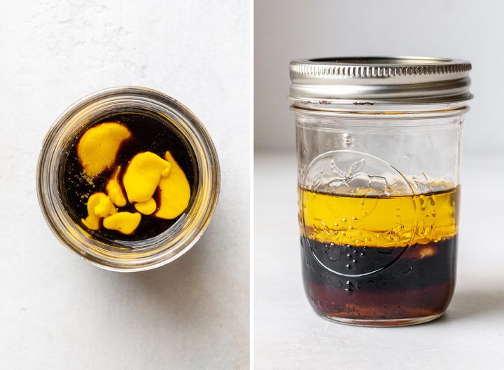 two photos showing How to Make Balsamic Vinaigrette