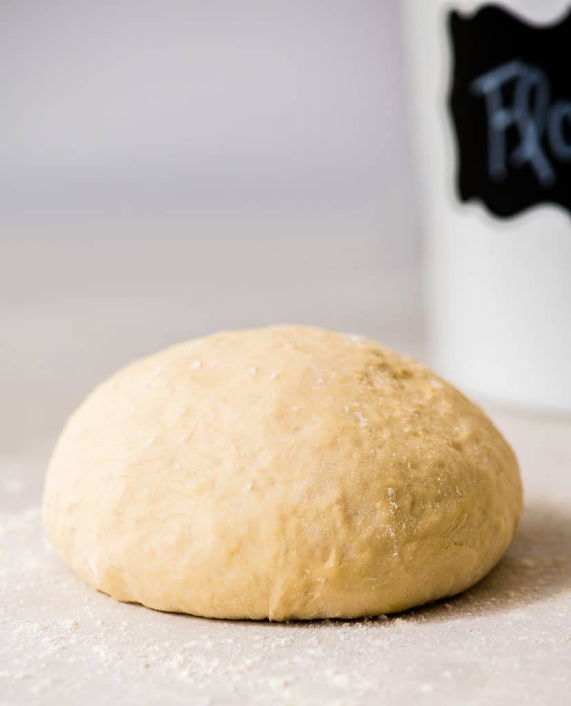 Front view of a ball of Easy Homemade Pizza Dough recipe