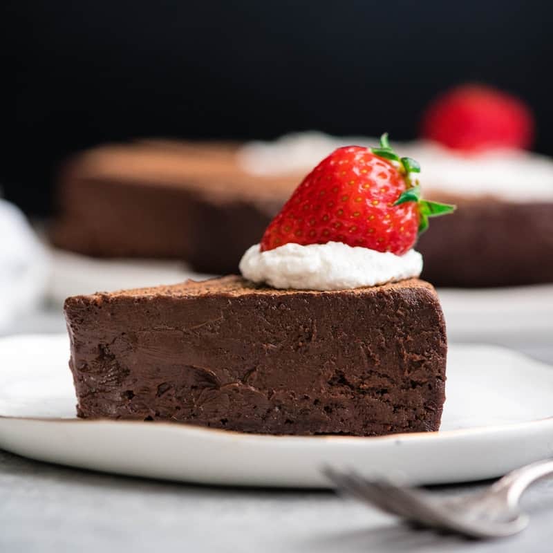 front view of a piece of Flourless Chocolate Cake