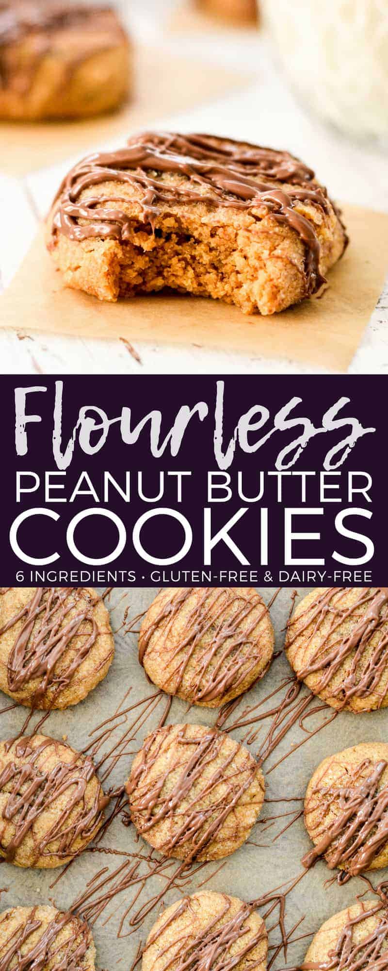 Flourless Peanut Butter Cookies are chewy yet still doughy, cookie perfection! This is the easiest recipe ever! It's made with only 6 ingredients and ready in 15 minutes! Gluten & dairy free! #flourless #peanutbutter #cookies #easy #recipe #glutenfree #dairyfree