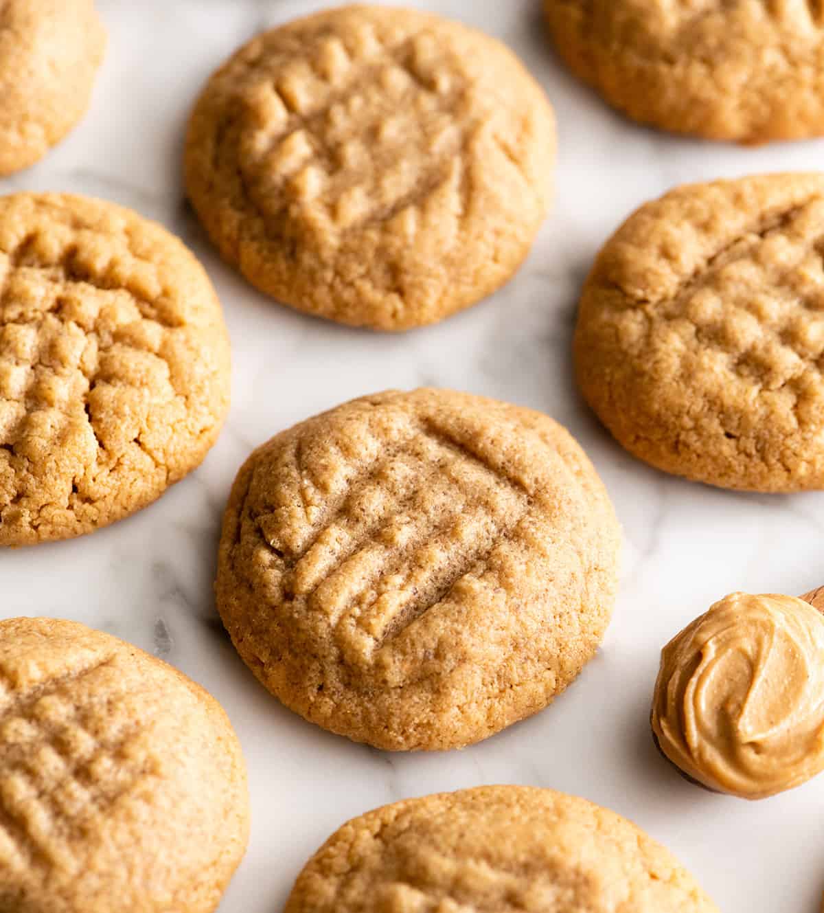 front view of 6 flourless peanut butter cookies
