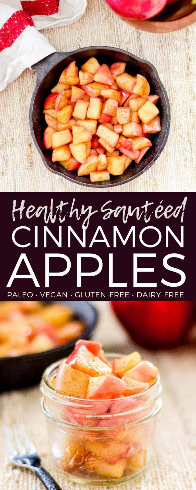 These Stovetop Cinnamon Sautéed Apples taste like a warm apple pie, but they come together in a fraction of the time and are SO much healthier! This recipe is gluten-free, dairy-free, refined sugar free, vegan AND paleo! Perfect for breakfast, a snack, or dessert! #apples #stovetop #cinnamon #healthyrecipe #dessert #breakfast #snack #paleo #vegan #glutenfree #dairyfree #refinedsugarfree