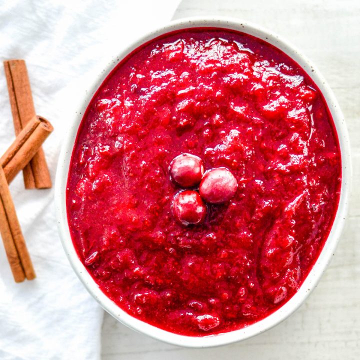 a bowl of Homemade Cranberry Sauce with Orange Juice