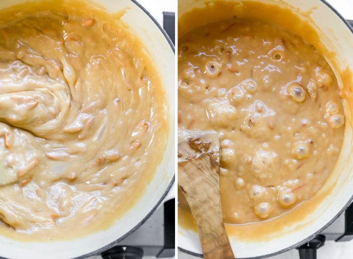 two overhead photos showing How to make Toffee