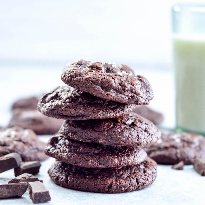 Front view of a stack of five Paleo Chocolate Cookies