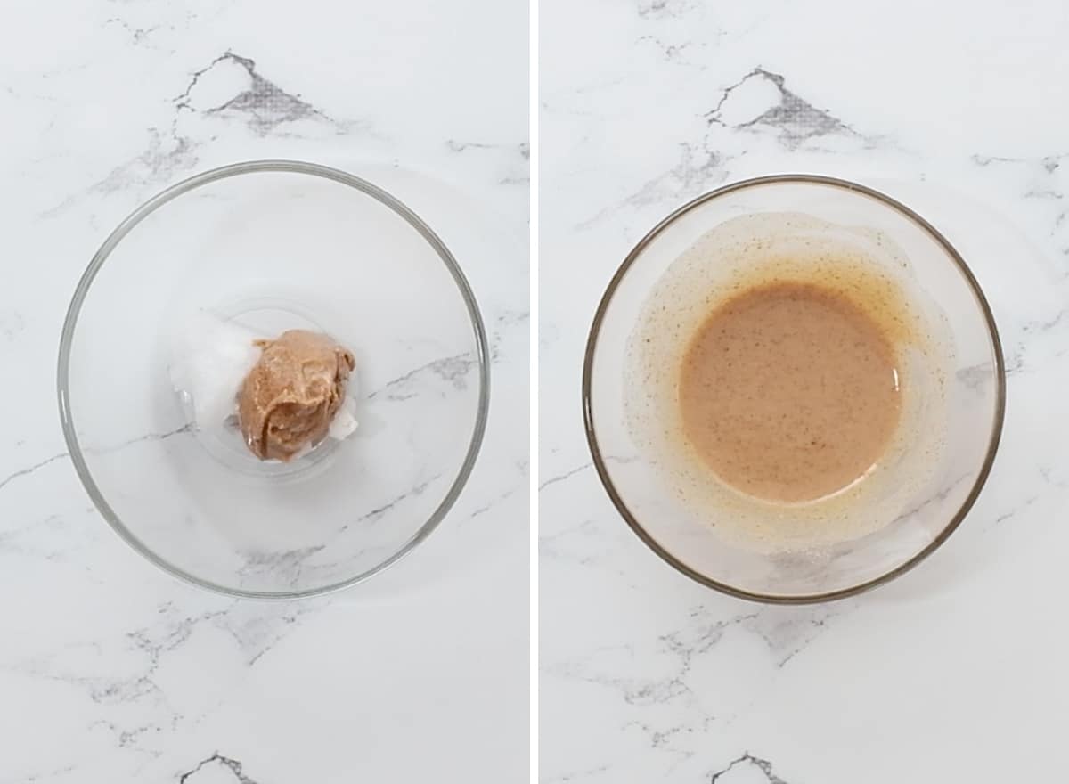 two photos showing how to make Healthy Mug Brownie Recipe (Paleo & Vegan)