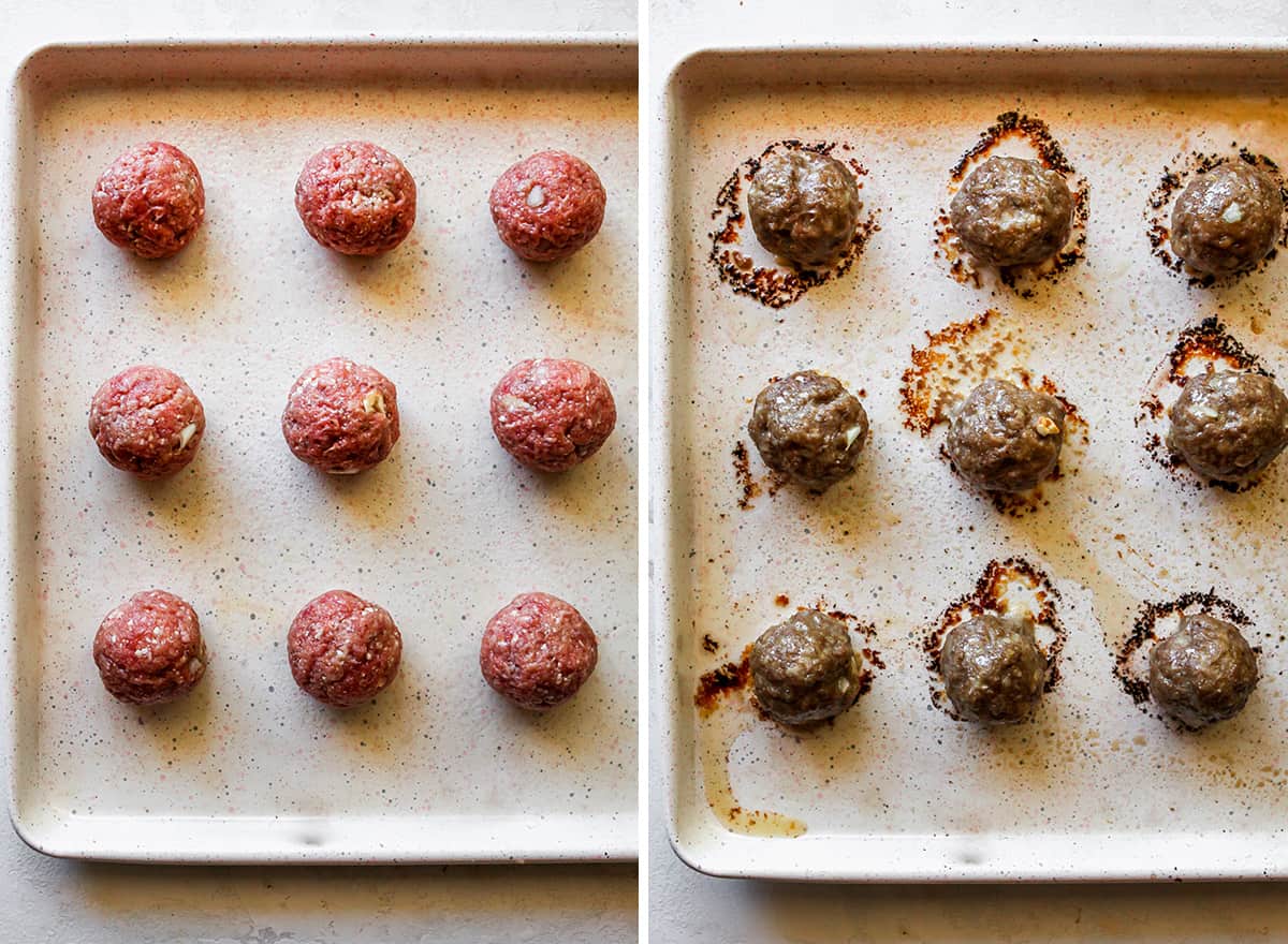 two photos showing how to bake Paleo Sweet and Sour Meatballs