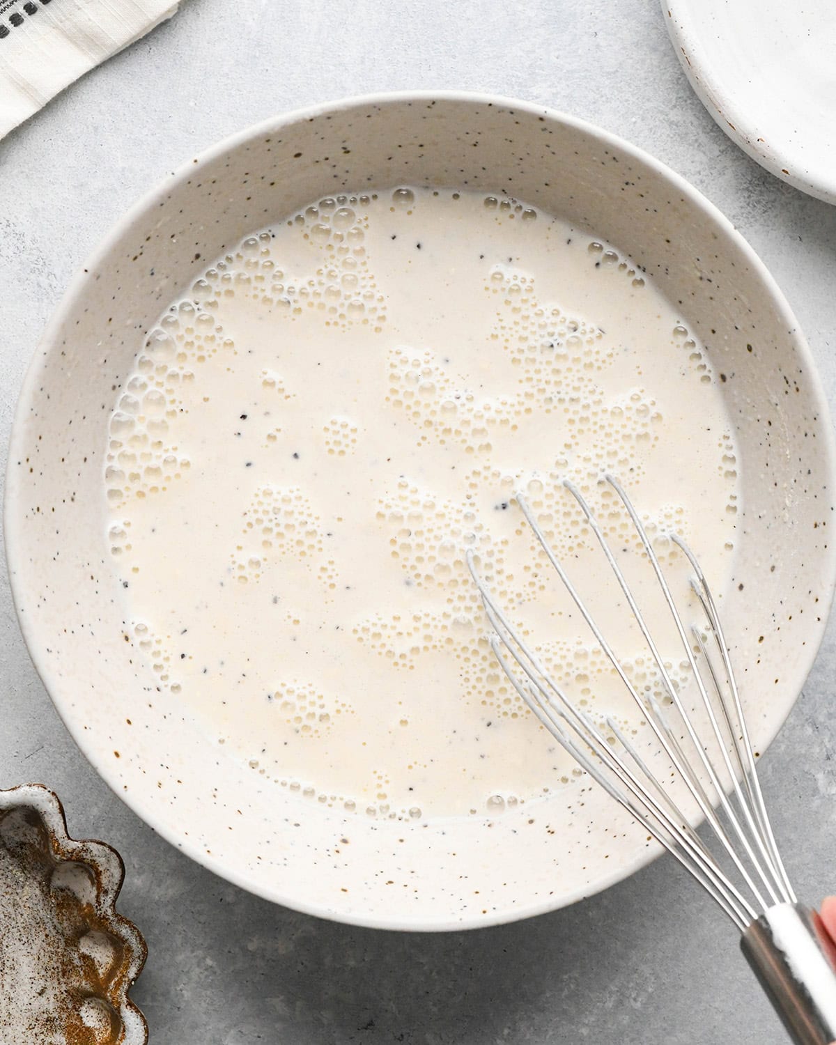 making Chicken Pot Pie Soup - milk mixture in a bowl after whisking