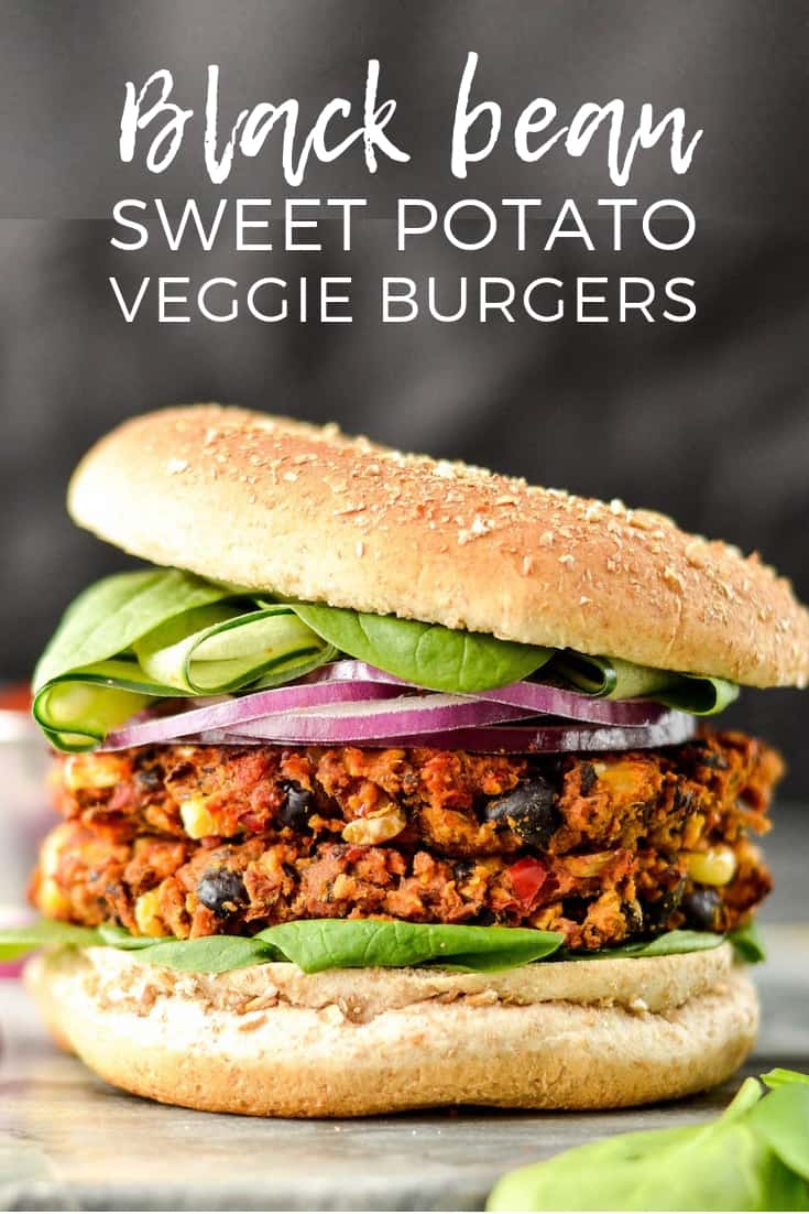 Baked Black Bean & Sweet Potato Veggie Burgers are vegan, gluten-free and freezer-friendly! The perfect make-ahead meatless main dish! #veggieburger #vegan #glutenfree #dairyfree #baked #maindish