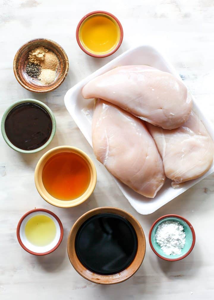 overhead photo of the ingredients in this crockpot teriyaki chicken recipe