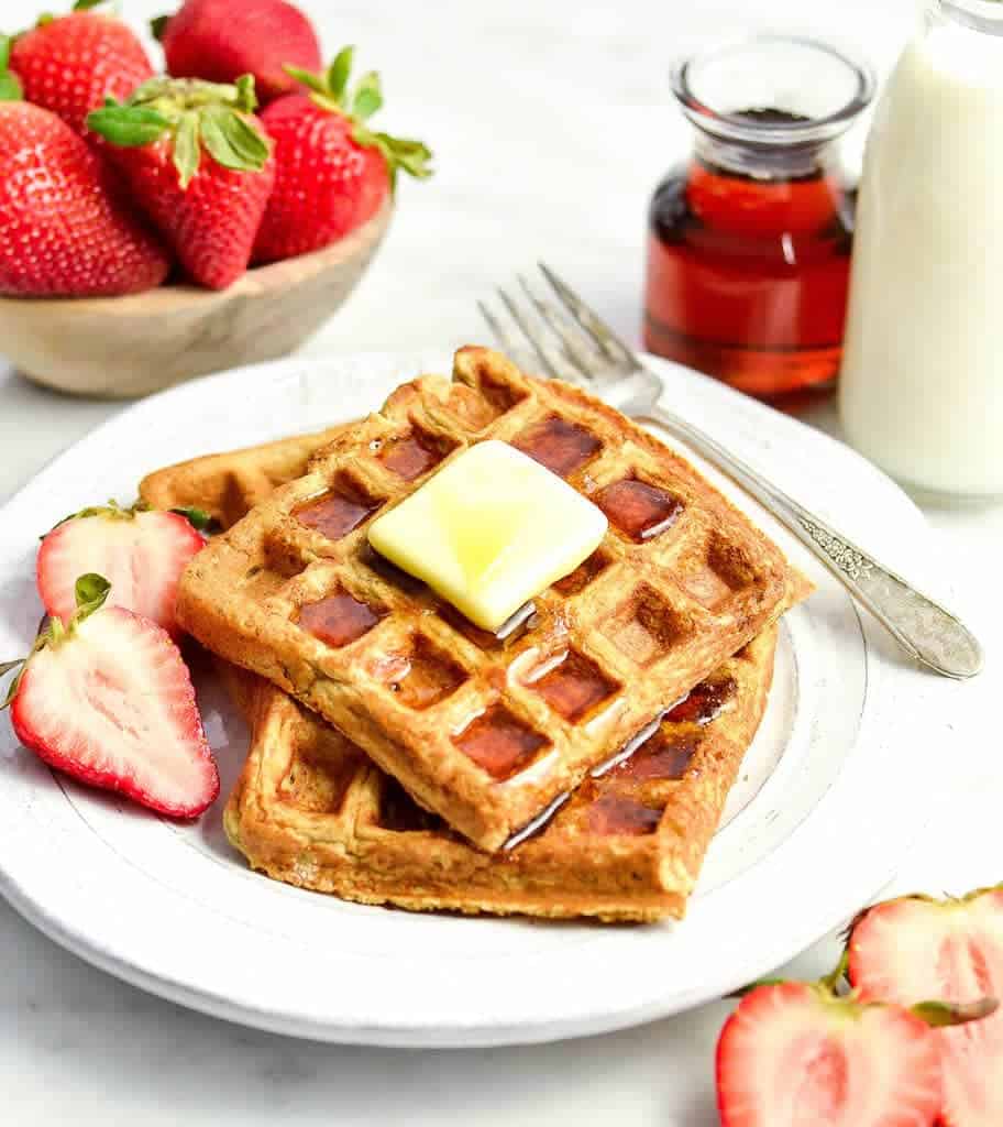 Gluten-Free Peanut Butter Banana Oatmeal Waffles - JoyFoodSunshine