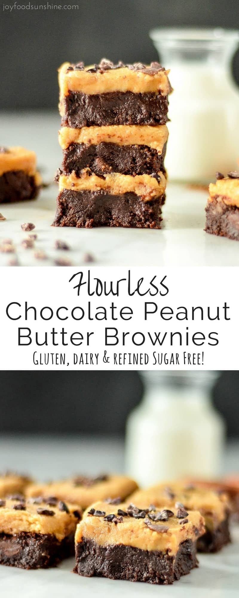 These Flourless Chocolate Peanut Butter Brownies are made with only 9 ingredients that you probably already have in your pantry! They're ultra fudgy, super gooey and irresistibly chocolatey! Plus they're gluten-free, dairy-free and refined sugar free! The perfect healthier dessert for chocolate peanut butter lovers!