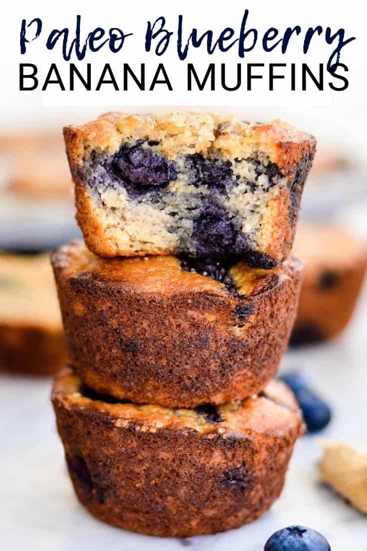 Paleo Blueberry Banana Muffins taste just like a bakery muffin but are healthy! Paleo, gluten-free, dairy-free & refined sugar free! Plus they're freezer-friendly, so they're a great make-ahead breakfast! #paleo #blueberry #muffin #glutenfree #grainfree #dairyfree #breakfast #blueberrymuffin #recipe #healthyrecipe