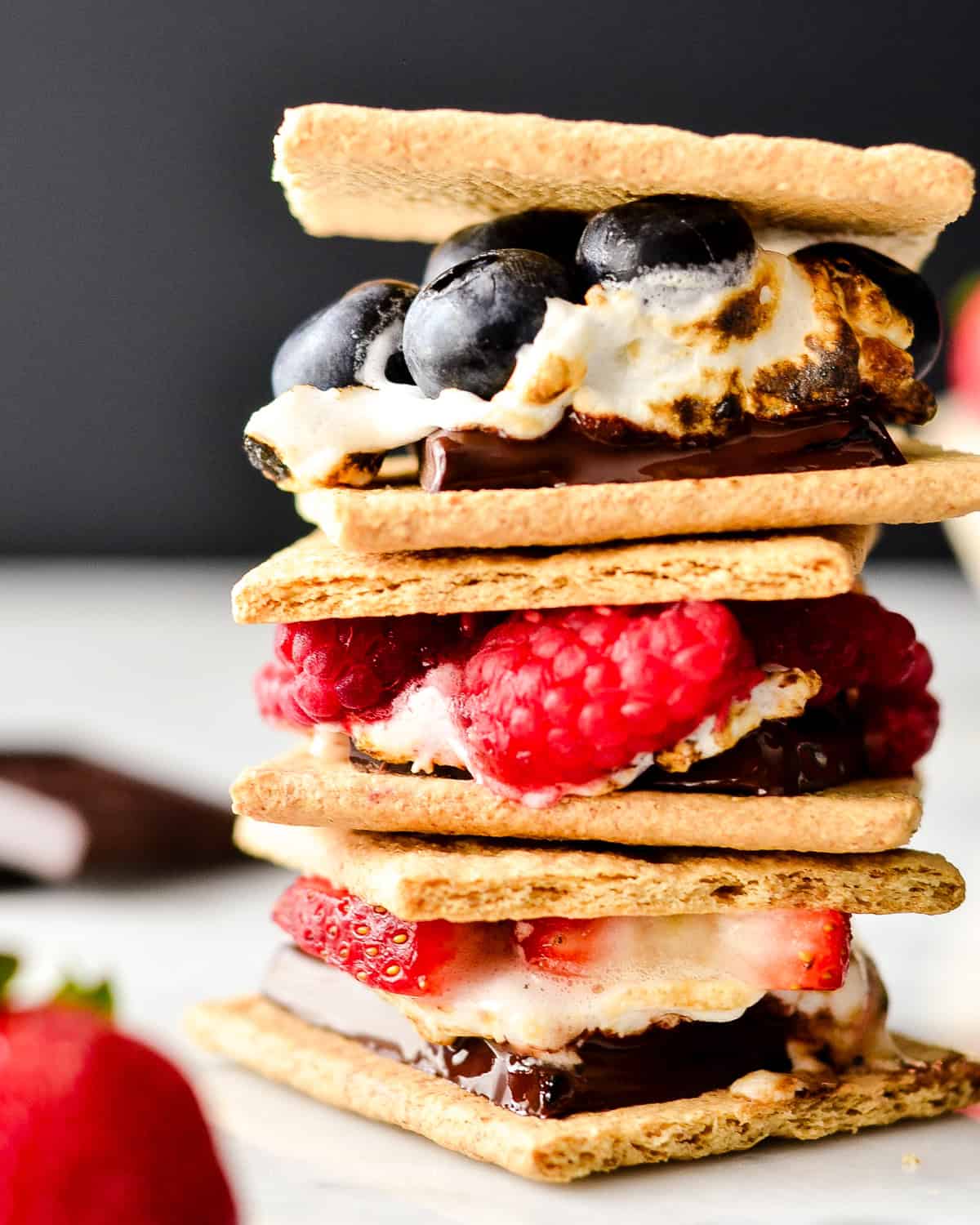 up close stack of 3 Berry S'mores