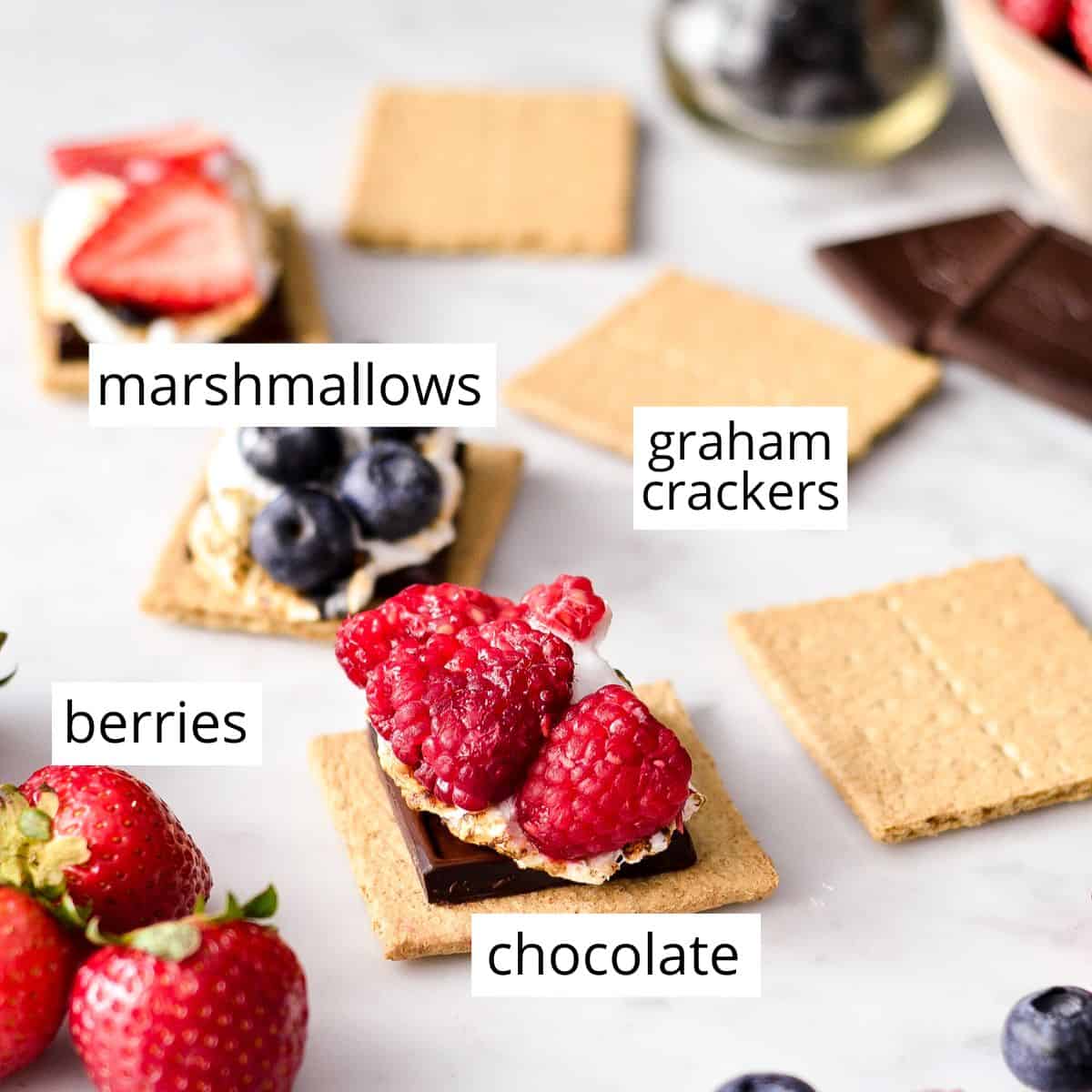 Berry S'mores with the ingredients labeled