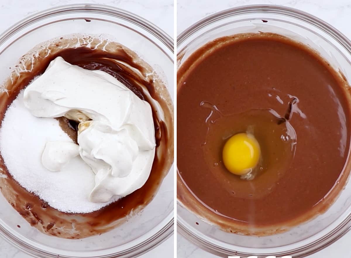 two overhead photos showing how to make healthy brownies