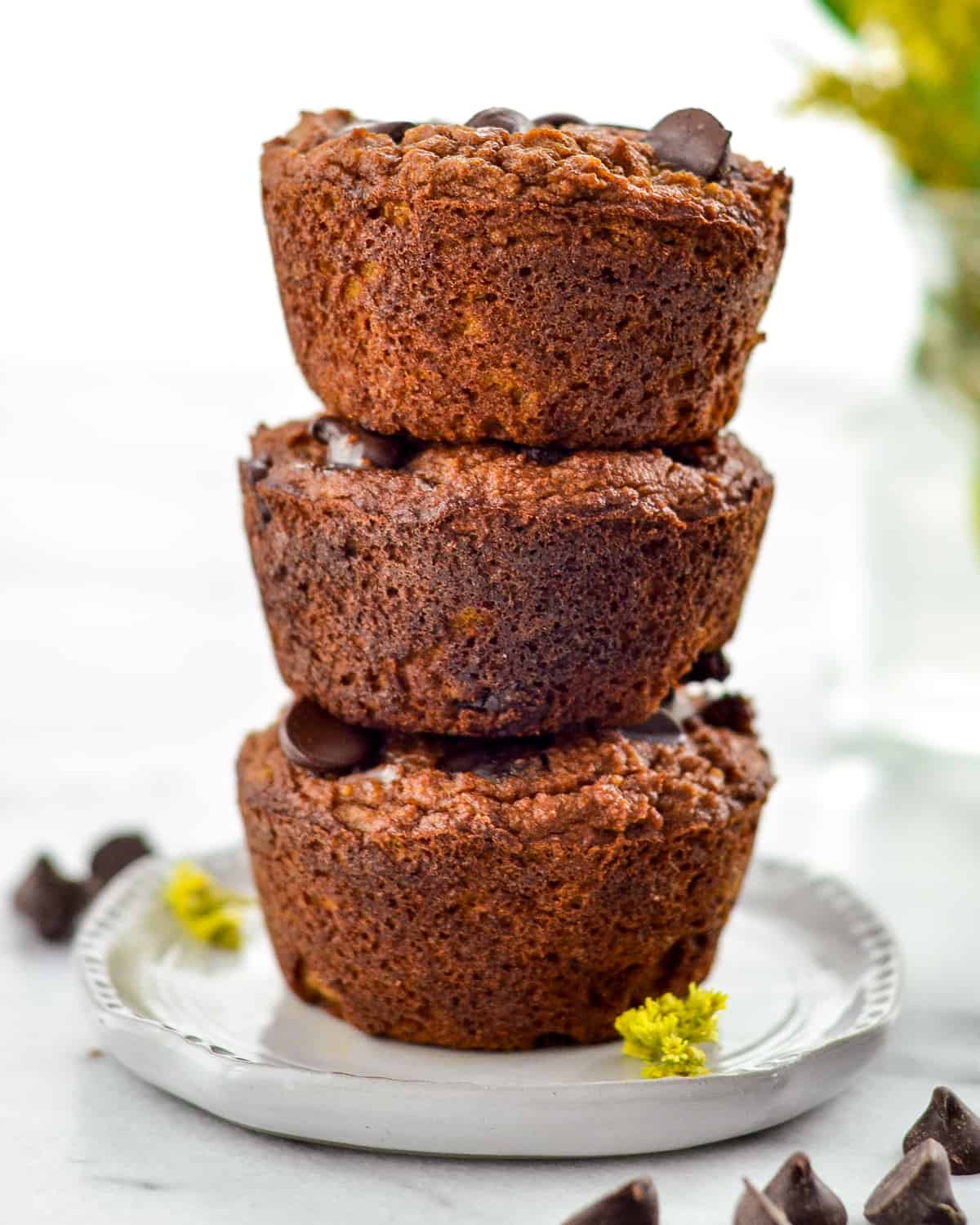 front view of a stack of three Paleo Pumpkin Muffins