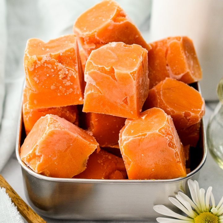 front view of a container of frozen Sweet Potato Baby Food cubes