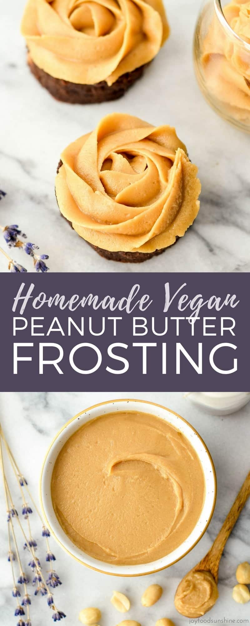 Super easy, crazy delicious homemade vegan peanut butter frosting. In this recipe, coconut oil and peanut butter join forces to make the most incredible dairy-free frosting ever! Serve it on top of brownies, use it to frost a cake, or eat it with a spoon! Vegan, gluten-free, dairy-free w/refined sugar free option! #vegan #homemade #peanutbutter #frosting #dairyfree #glutenfree #recipe