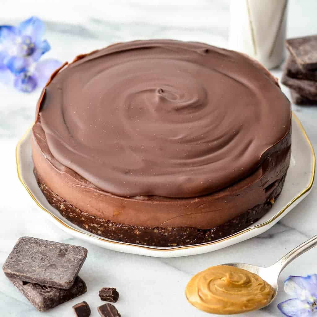 No-Bake Vegan Chocolate Peanut Butter Cheesecake - JoyFoodSunshine