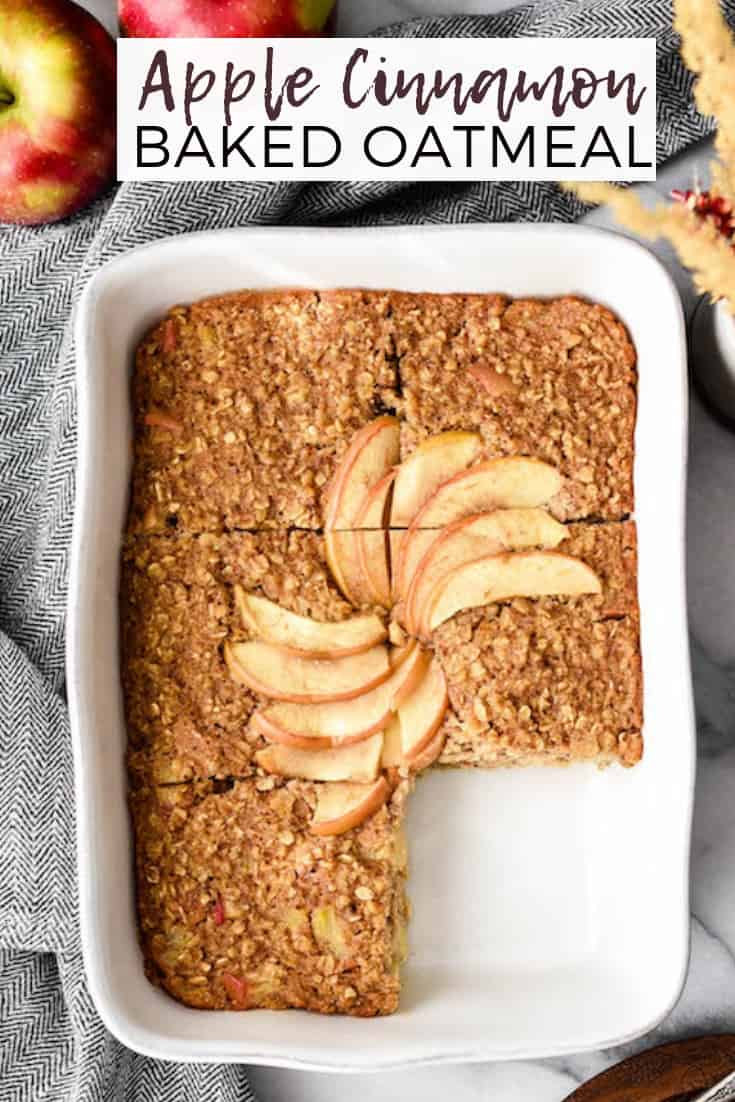 This Apple Cinnamon Baked Oatmeal is a healthy & hearty breakfast recipe that your entire family will love. It's gluten-free and dairy-free with no refined sugar. Plus it's vegan-friendly! #bakedoatmeal #healthy #glutenfree #vegan #applecinnamon