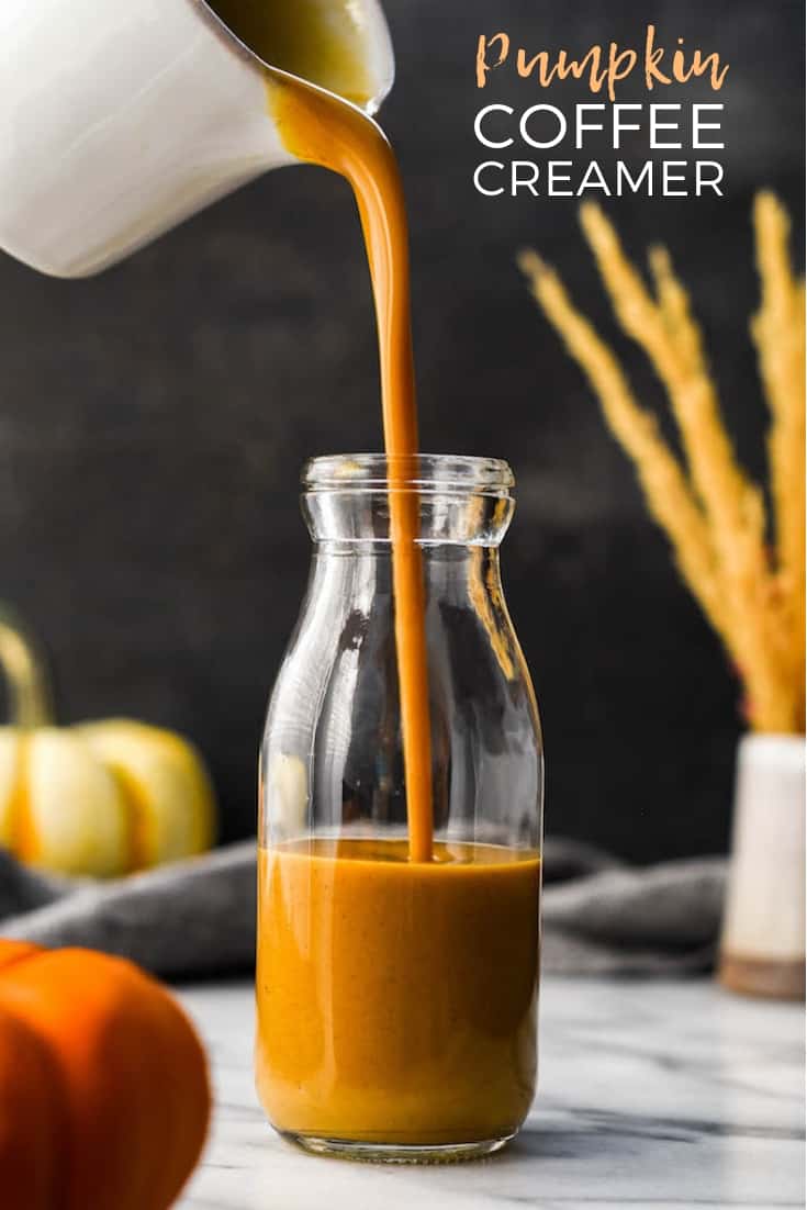 This Paleo & Vegan Homemade Pumpkin Coffee Creamer recipe is a healthy & delicious way to spruce up your morning cup of coffee in the fall! This healthy coffee creamer recipe is gluten-free, grain-free, dairy-free and has no refined sugar but is still irresistibly creamy and delicious! #pumpkin #homemade #coffeecreamer #paleo #vegan #dairyfree