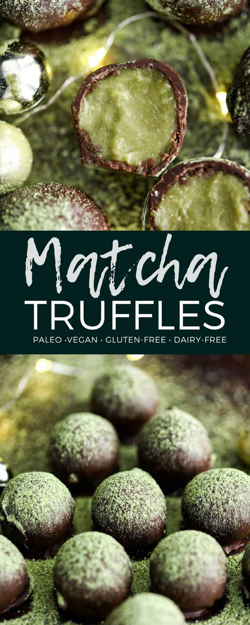 Healthy Matcha Truffles are the perfect holiday dessert recipe! They are vegan, paleo, gluten & dairy-free with NO refined sugar but no one would ever guess they're made with good-for-you ingredients! #vegan #paleo #glutenfree #dairyfree #christmas #matcha #truffles #recipe #vitamix