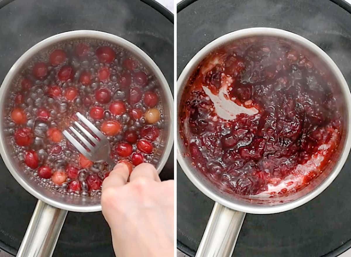 two photos showing how to make Cranberry Goat Cheese Appetizer