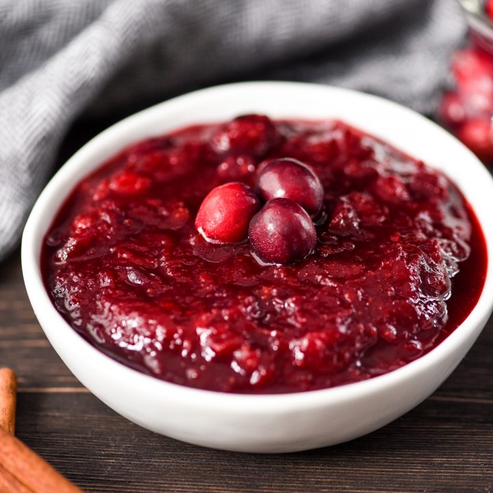 side view of a bowl of Healthy Cranberry Sauce
