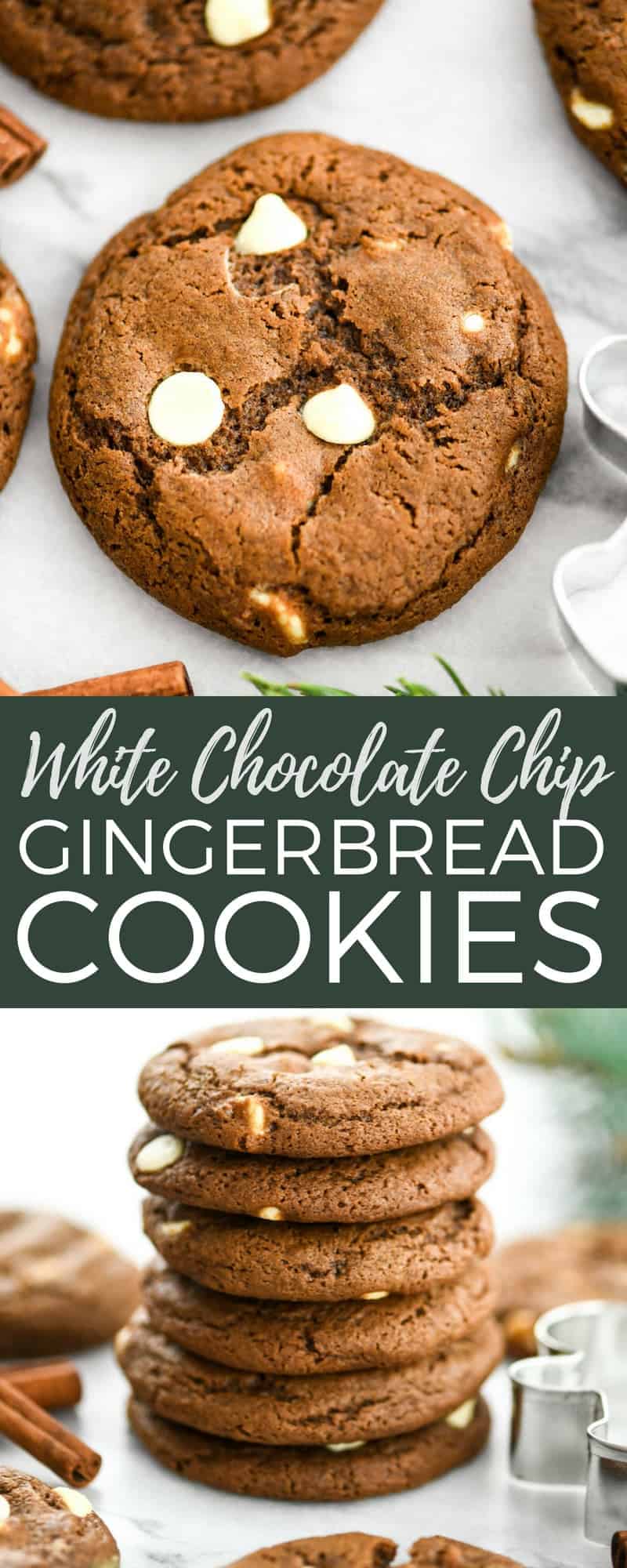These White Chocolate Chip Gingerbread Cookies make the perfect holiday dessert. This classic recipe is so easy to make and encompasses all the best flavors of Christmas! #gingerbread #cookies #whitechocolate #christmas #holidays #baking #recipe