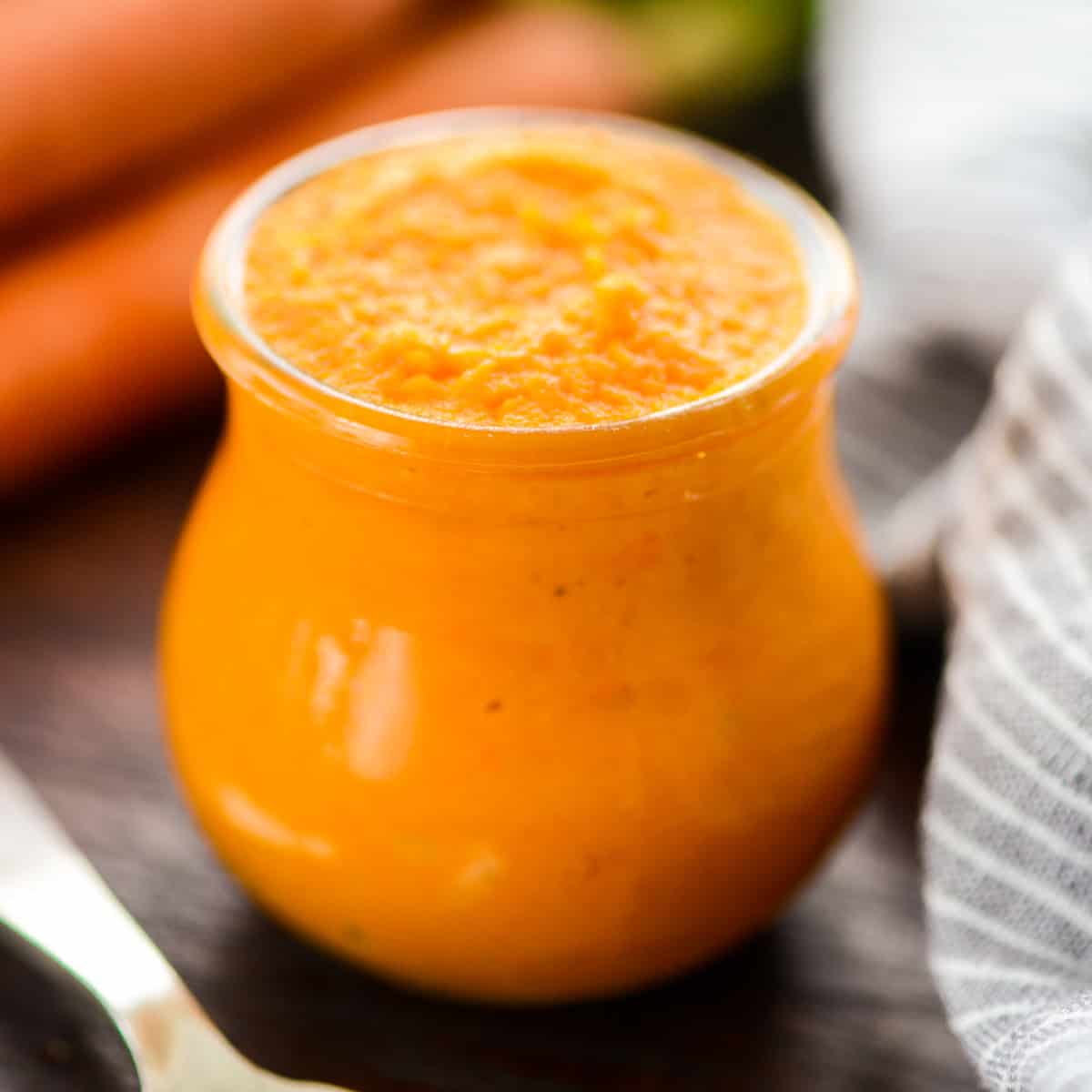 Homemade Baby Food Carrots in a glass jar