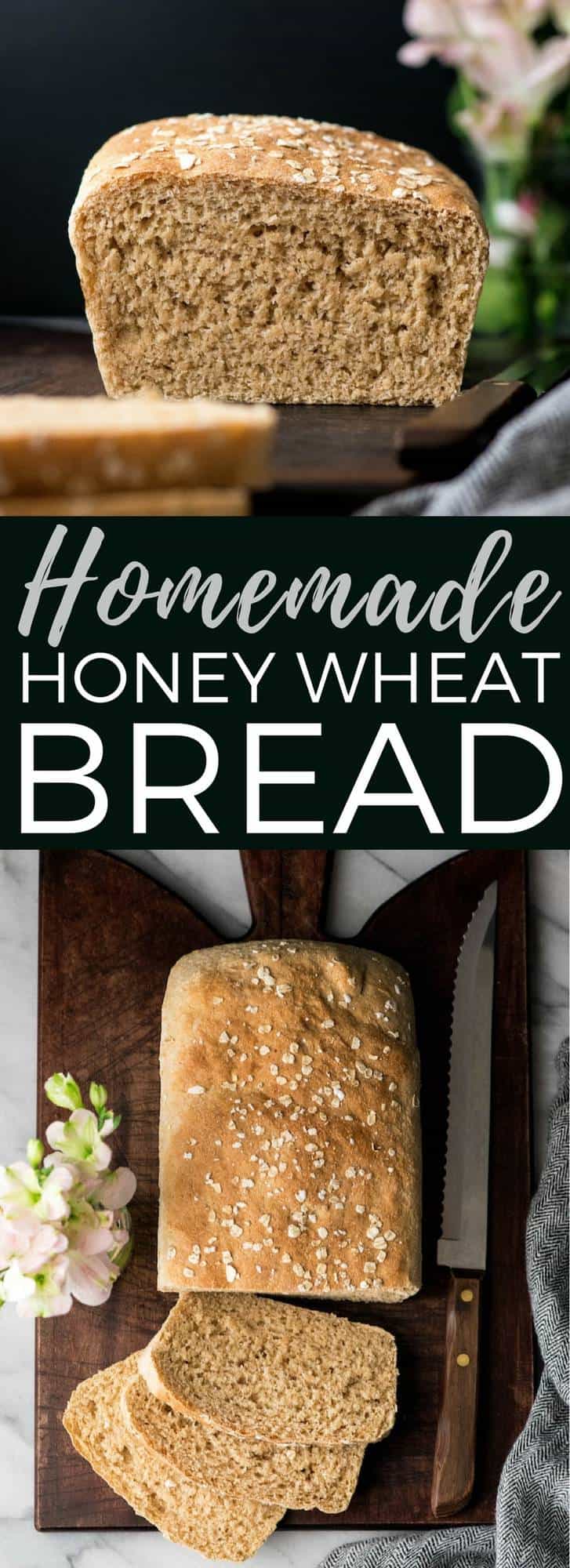 Homemade Honey Whole Wheat Bread is a dairy-free recipe that is perfect for sandwiches and toast! It's a straightforward, classic loaf of dense, sweet bread that's made with only 8 ingredients! #homemadebread #bread #wholewheat #wholewheatbread #honey