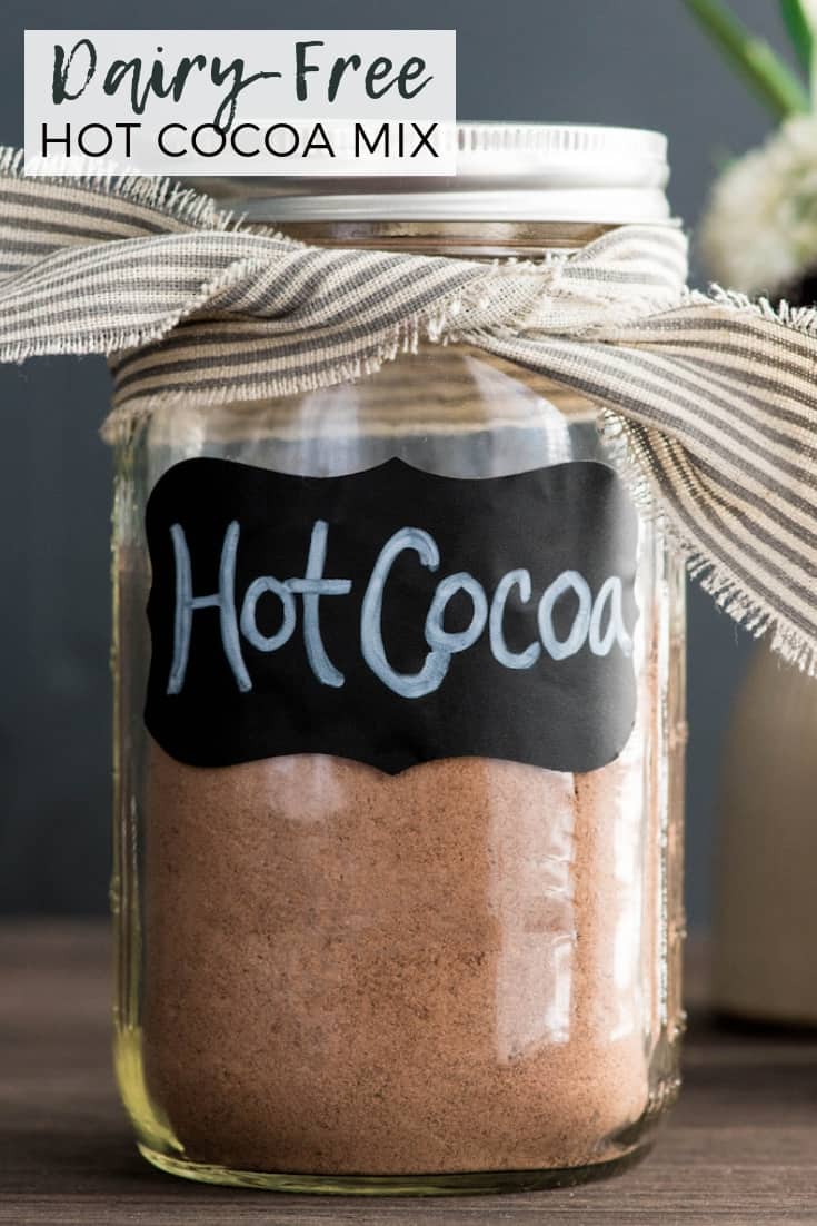 This Dairy-Free Homemade Hot Chocolate mix is a 6-ingredient, just-add-water recipe that makes the creamiest, richest vegan hot cocoa ever! It's so easy to mix up and stays fresh all winter long! #hotchocolate #homemade #hotcocoa #hotchocolatemix #recipe #recipevideo #video #dairyfree #vegan #chocolate