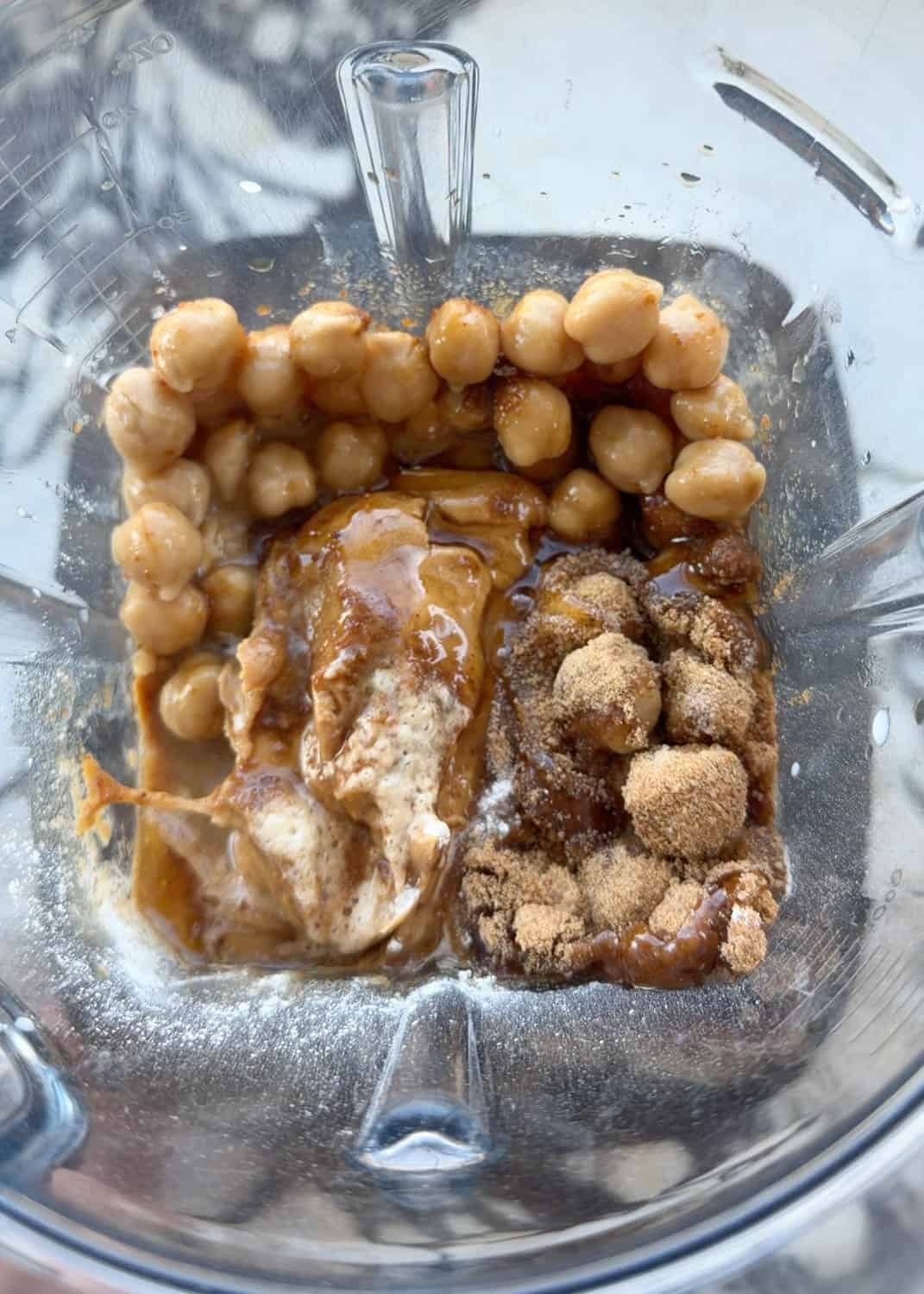 ingredients for making chickpea blondies in a blending container before blending