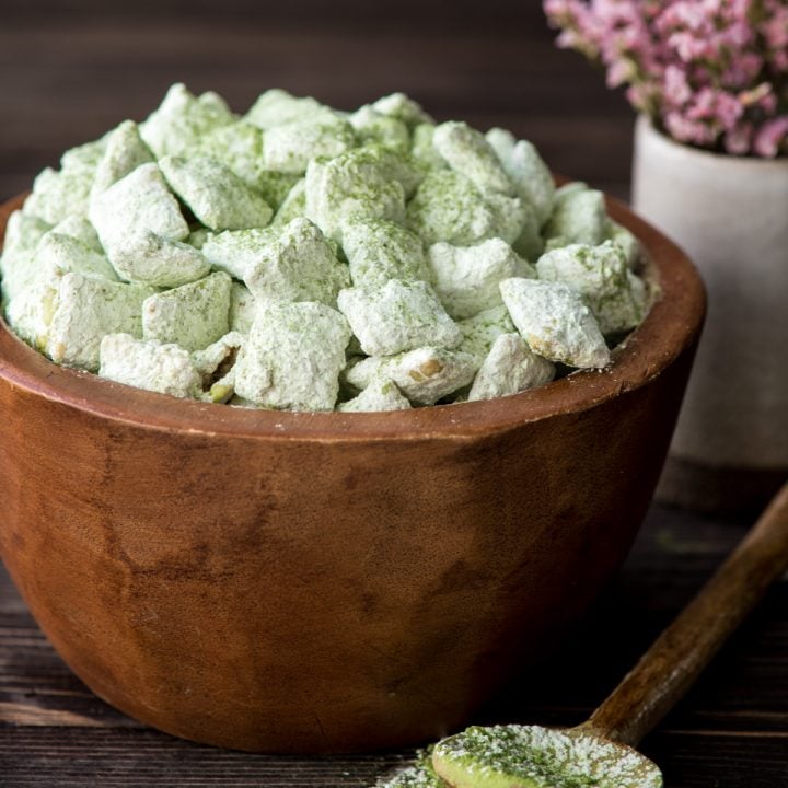 bowl of matcha puppy chow 