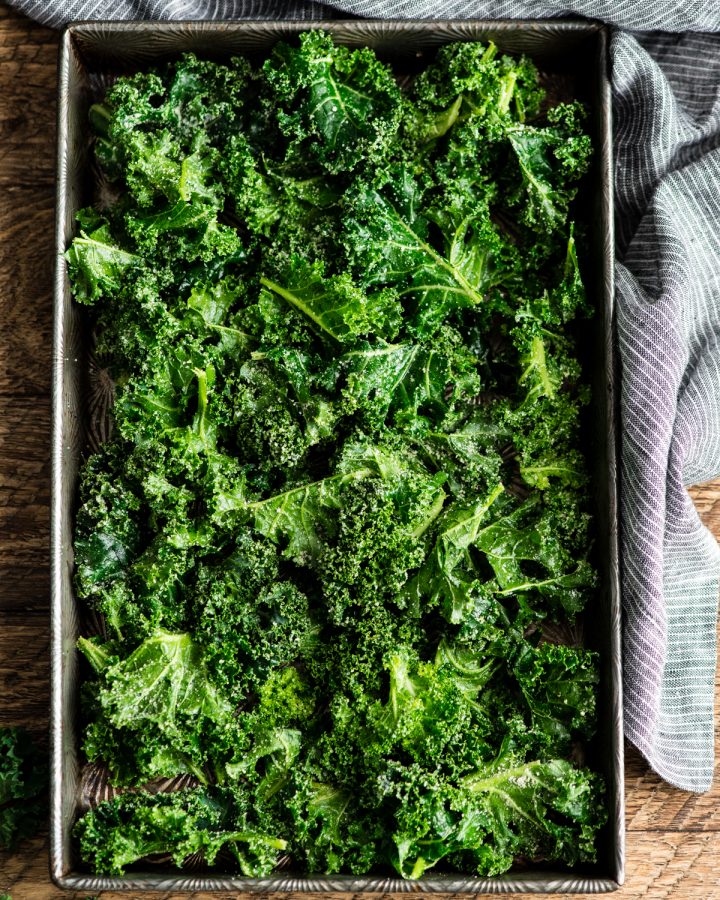 overhead photo showing how to make kale chips