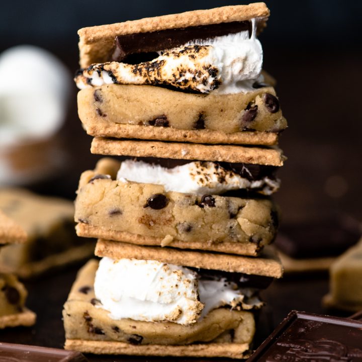 a stack of 3 Cookie Dough S'mores