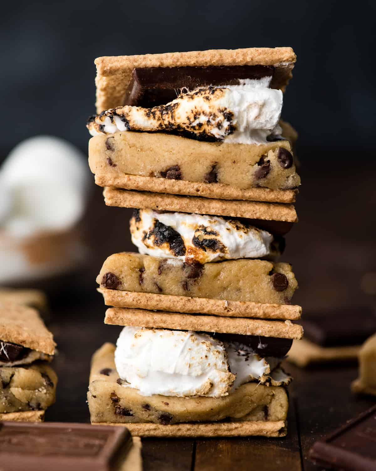 front view of a stack of three Cookie Dough S'mores