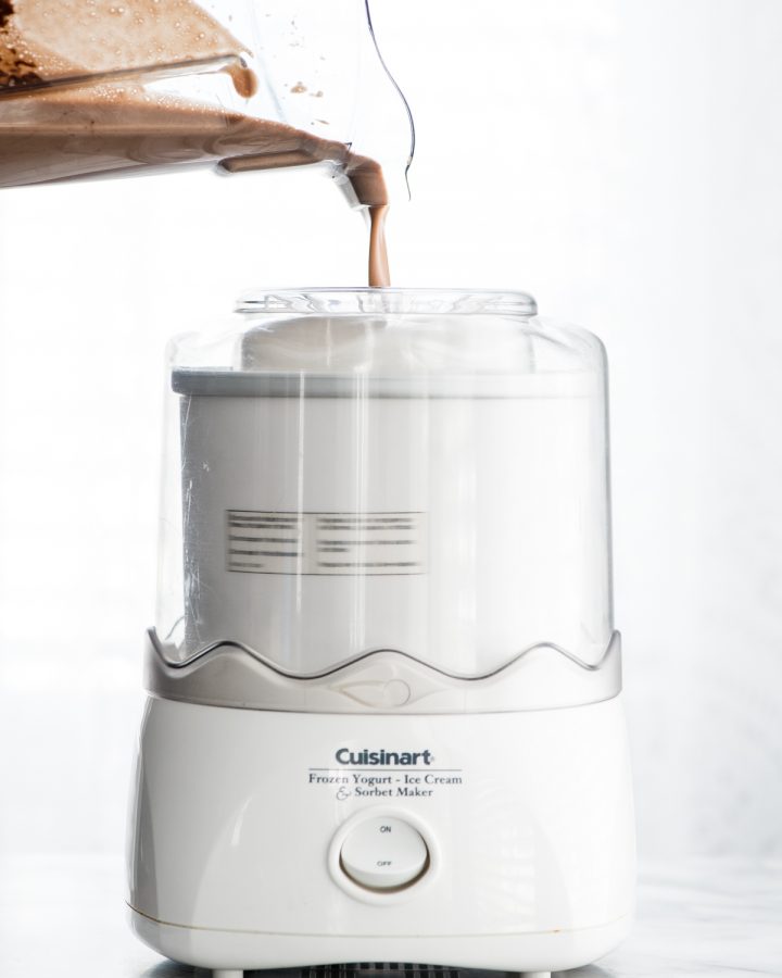 front view of the base being poured into the ice crema maker 