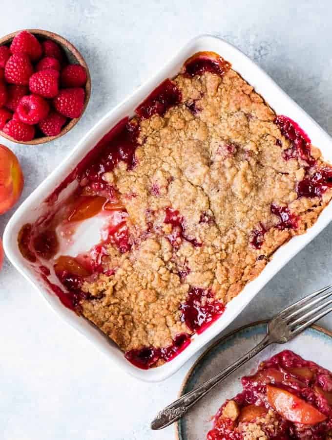 this easy raspberry peach crisp is one of our favorite dessert