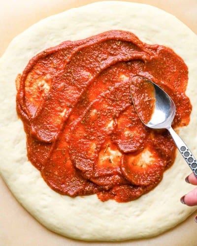 overhead photo of the ingredients in this pizza sauce recipe