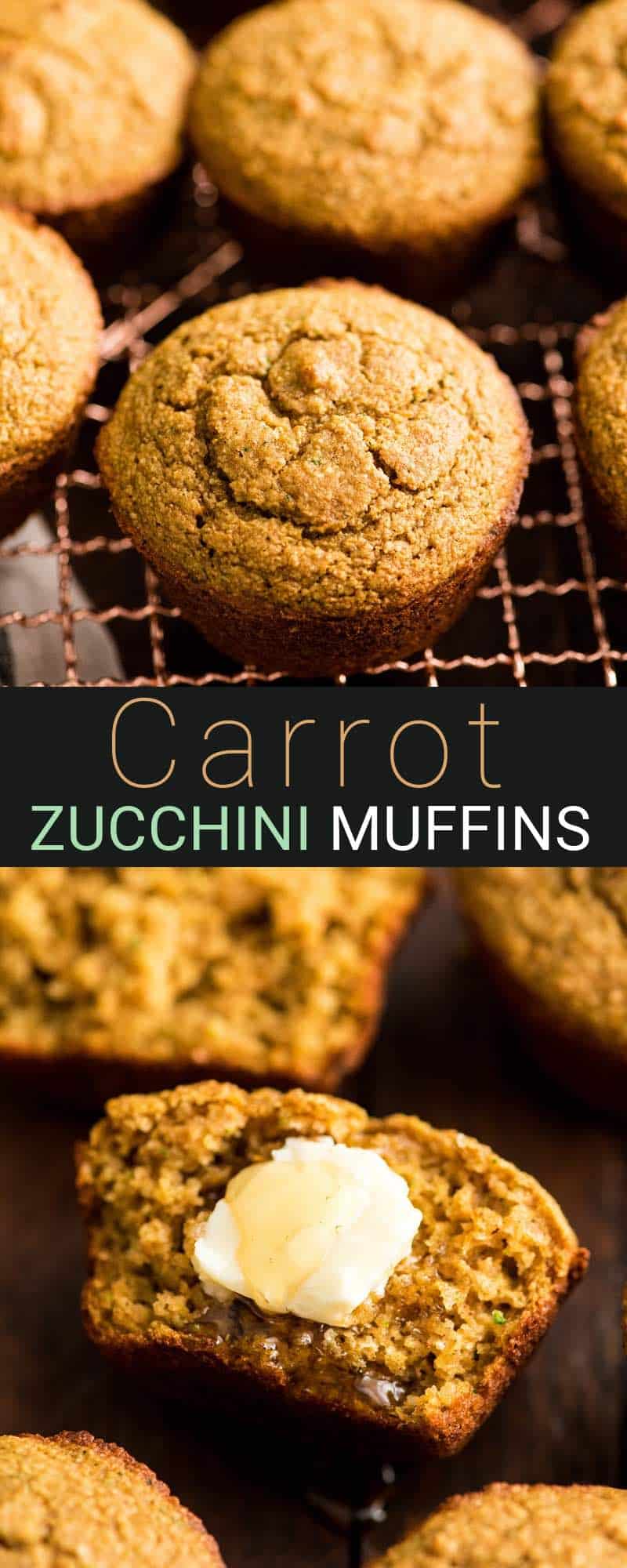 These Carrot Zucchini Muffins are made with whole wheat flour and oatmeal! They are the perfect healthy breakfast recipe that's loaded with nutrition! AKA: Baby Muffins! #babymuffins #zucchinimuffins #carrotmuffins #muffins #healthy #breakfast #recipe