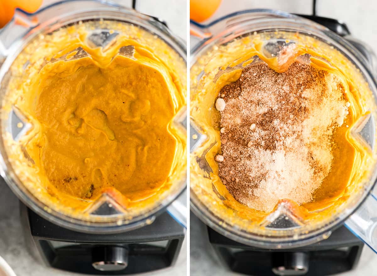 two photos showing How to make Pumpkin Zucchini Muffins