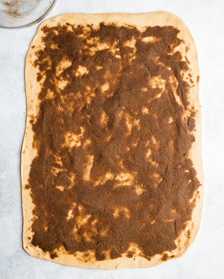 overhead photo showing how to make cinnamon rolls