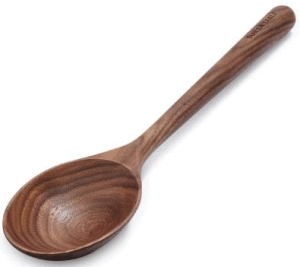 Front view of a walnut wooden spoon, part of the list of Best Kitchen Gifts (for the Hostess, Chef or Foodie)