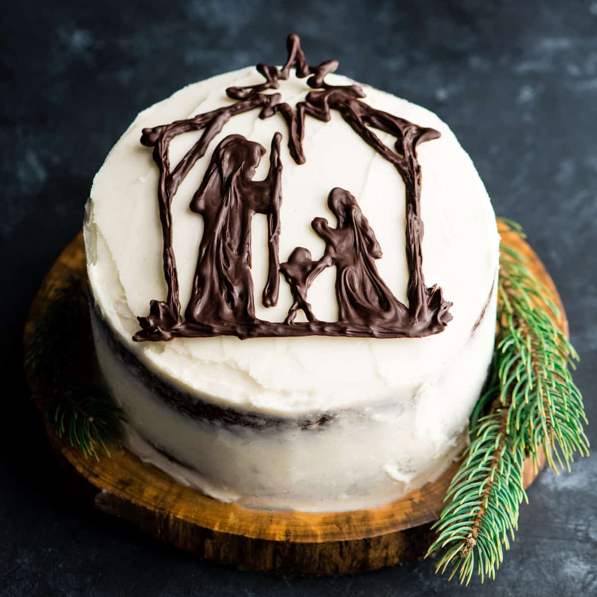 front overhead view of a Nativity Cake (Birthday Cake for Jesus)!